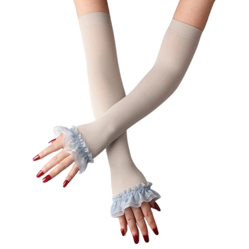 

Женские перчатки для вождения с защитой от УФ-лучей, кружевные сетчатые Лоскутные перчатки с оборками, рукава, Солнцезащитный однотонный че...