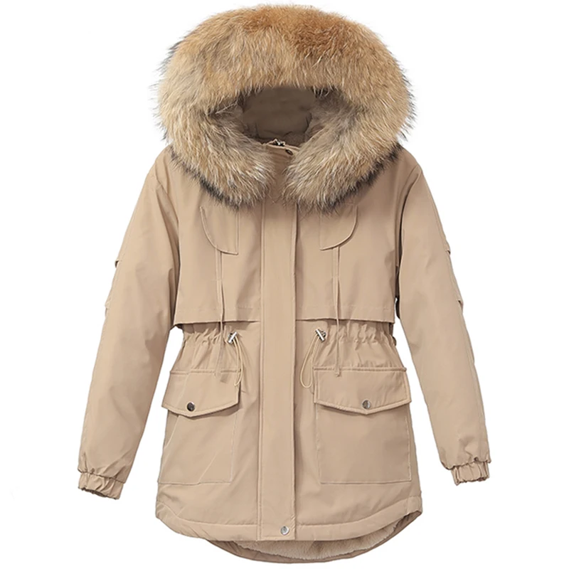 ZQLZ Women's Jacket Winter 2021 Hooded Fur Collar Oversized Down Cotton Coat Female Warm Casual Slim Black Long Parka Mujer