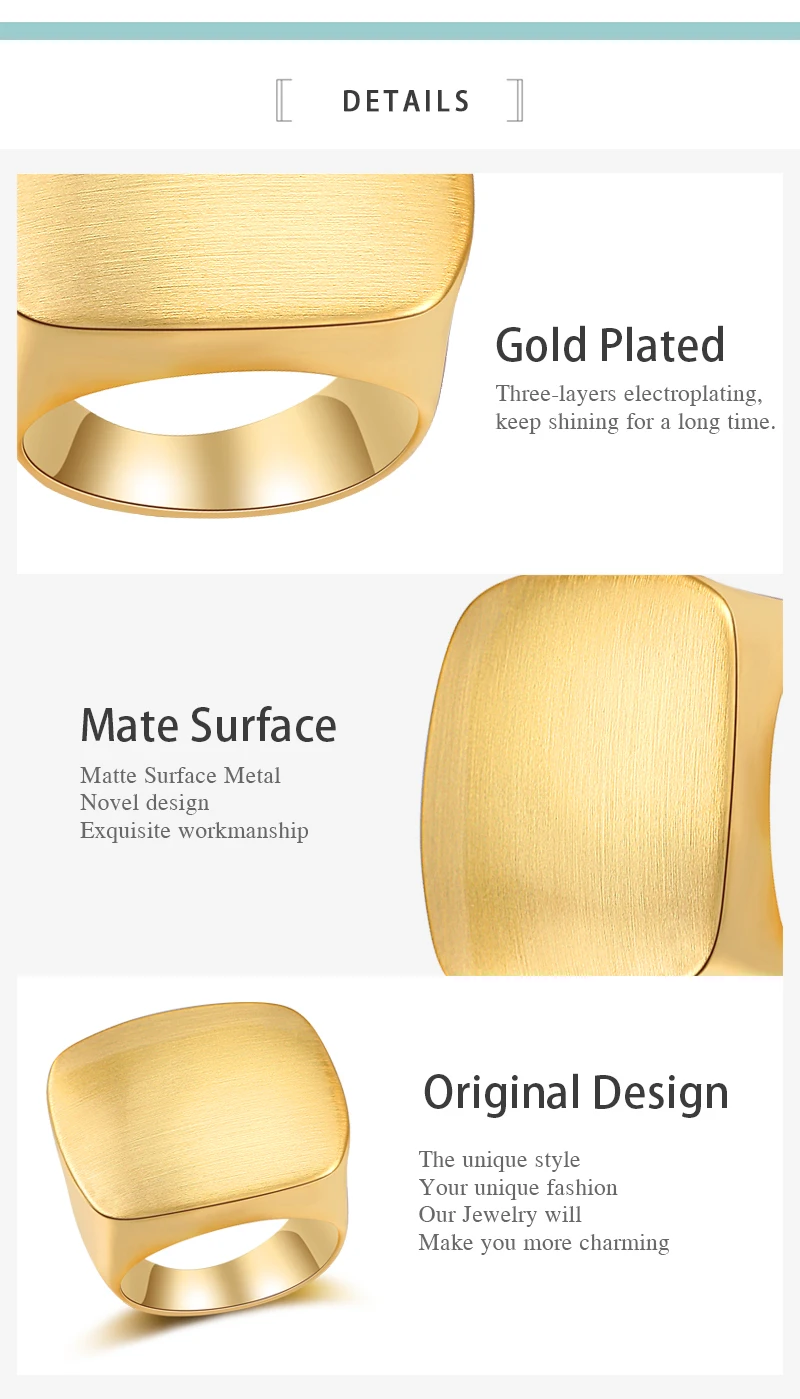 Nandudu Punk Style Copper Brushed Brass Rings Fashion Jewelry Square Shape Yellow& White Gold Color Men Women Unisex Ring Gift