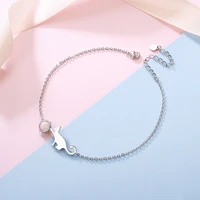kpop 925 sterling silver cat pink crystal anklet bracelet trendy summer jewelry adjustable foot chain for women 1 5 mm