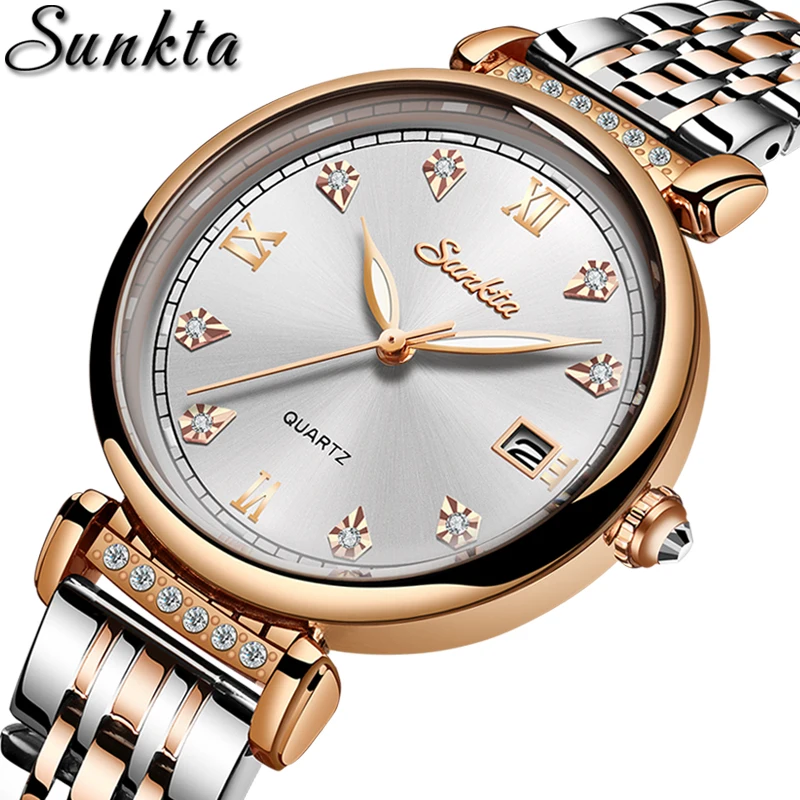 

SUNKTA 2021 Women Watch Top Brand Luxury Rose gold Ladies Wristwatch Stainless Steel Bracelet Classic Fashion Female Clock Drop
