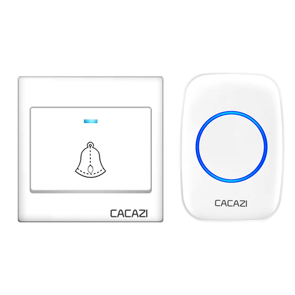 1 button 1 receiver Беспроводной дверной звонок CACAZI, водонепроницаемый, дистанционный, умный светодиодный светильник на 300 м, домашний дверной звонок, ЕС, США, Великобритания, вилка 36, звонок, 1 кнопка, 1 2 приемника - Цвет: 1 button 1 receiver