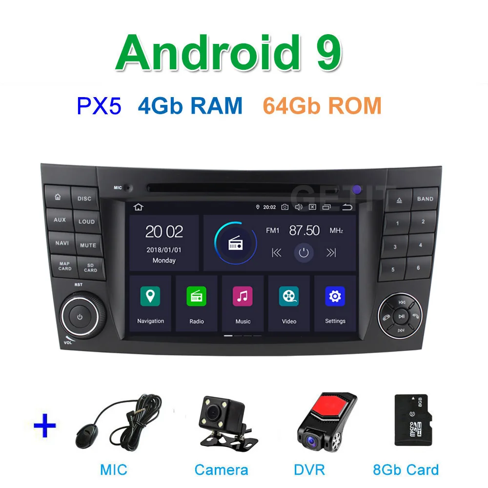 PX5 4G CAM DVR SD DSP 64G PX6 Android 9,0 Автомобильный DVD плеер для Mercedes Benz e-класс W211 E200 E220 E300 E350 E240 E270 E280 класс CLS W219 - Цвет: PX5 4G CAM DVR SD