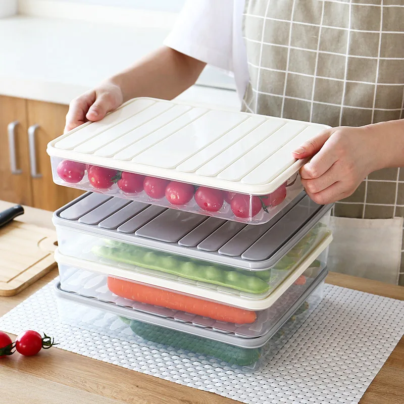 

Kitchen Storage Box Fridge Container Transparent Food Keep Fresh Storage Organizer Egg Dumpling PP Sealed Cans Sort Organizer