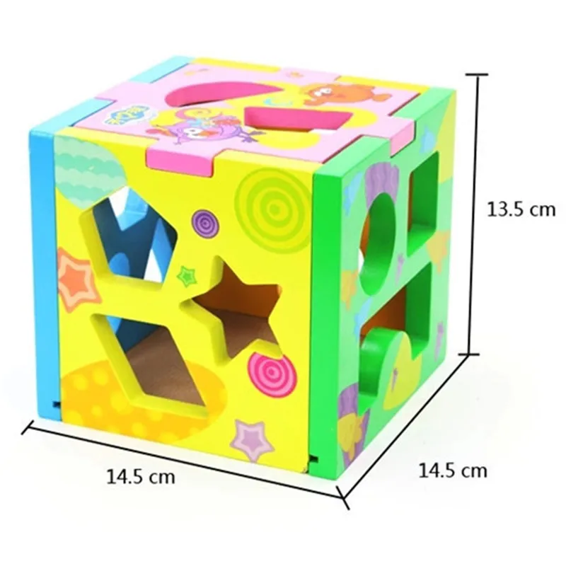 

1PC Wooden Thirteen Holes Geometric Shape Building Blocks Color Shape Cognitive Early Learning Educational Toys Intelligence Box