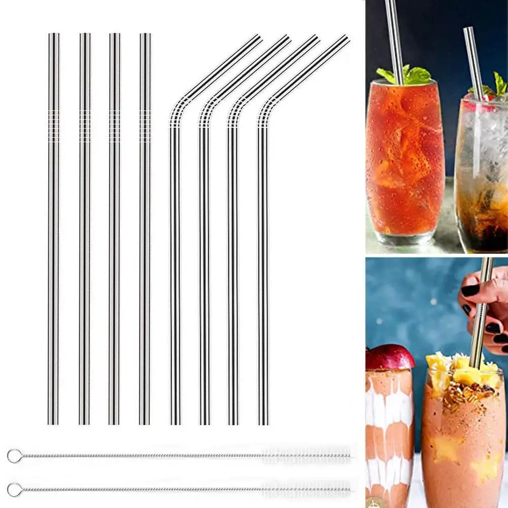 

Rainbow Color Reusable Metal Straws Set with Cleaner Drinking Milk Brush Steel Straw Accessory Bar Drinkware Party K3D4