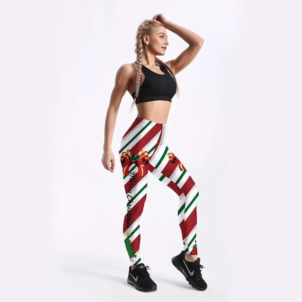Модные женские леггинсы с рождественским принтом Санта Клауса и снеговика для