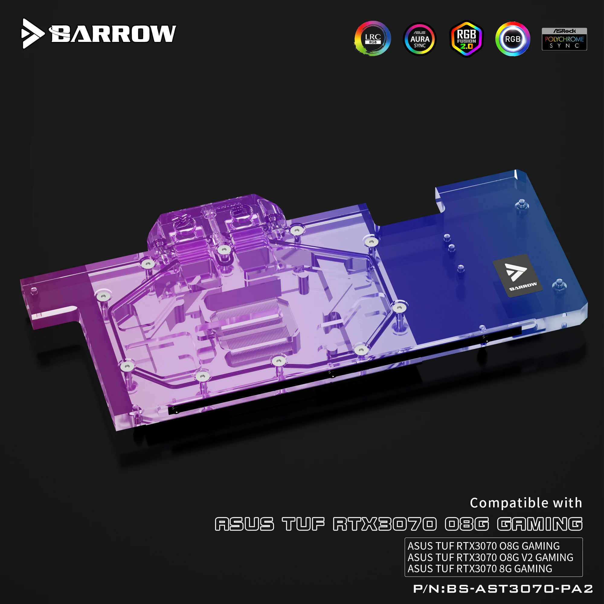 

Barrow 3070 GPU Water Block for ASUS TUF RTX3070 8G Gaming, Full Cover ARGB GPU Cooler, PC Water Cooling, BS-AST3070-PA2