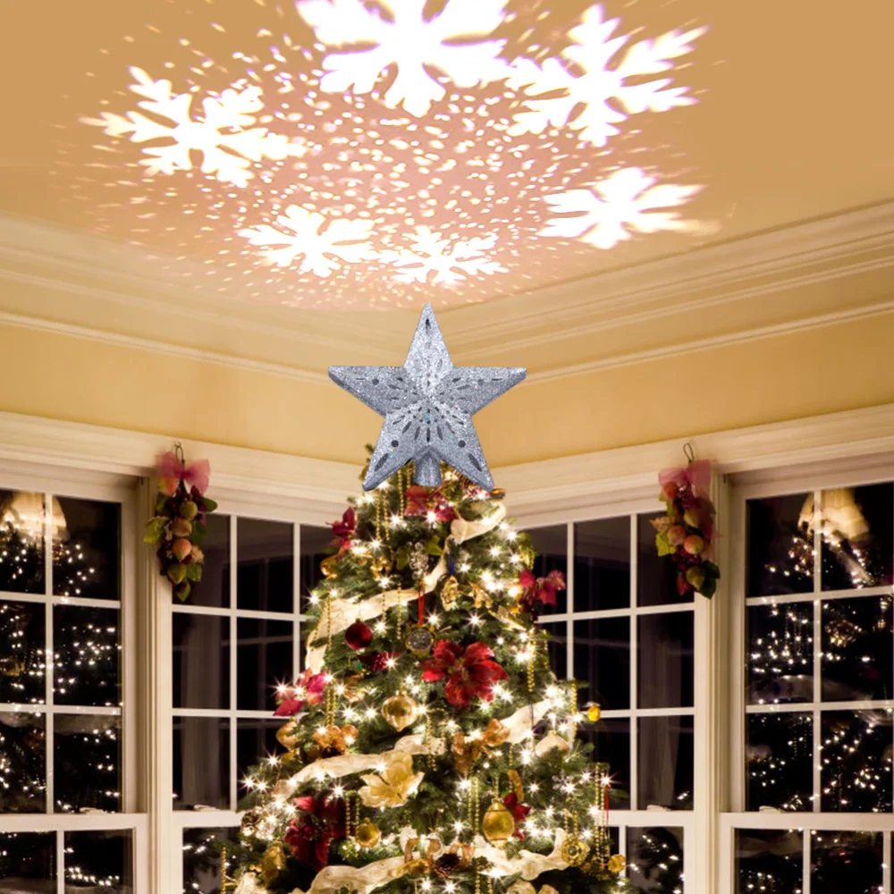 

Snowflake Tree Top Star LED Rotating Snowflake Light Christmas Tree Projection Decoration Light Indoor Night Light Decoration