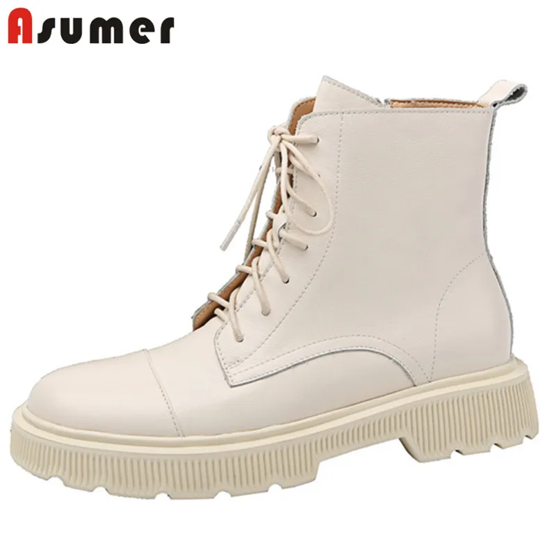 

Женские ботинки из натуральной кожи Asumer, на плоской платформе, на шнуровке, винтажные ботильоны, Осень-зима 2021