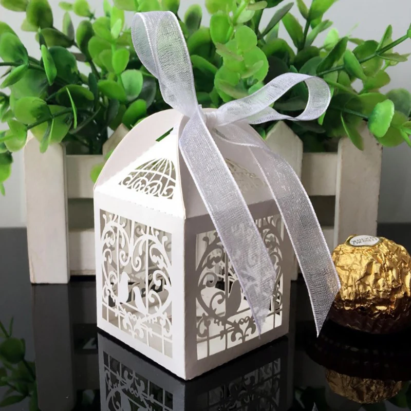 50 шт сердце Птицы конфеты коробка с лентами свадебный душ Свадебная вечеринка