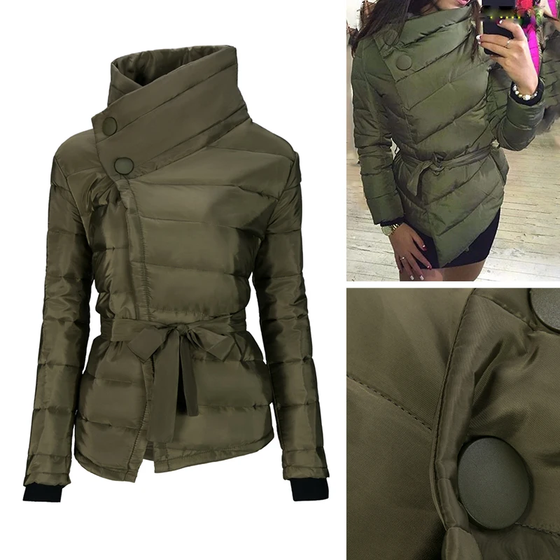 Женские парки пальто с высокой горловиной асимметричный подол бант простые