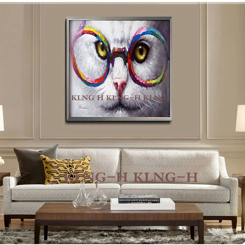 Gato sin Марко кон gafas pintura al óleo сравнил с cuadro en lienzo abstracto hecho a mano motherno para sala de estar decoracio |