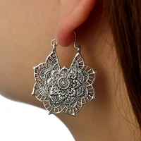 new women vintage mandala flower dangle earring tribal hollow floral pendant drop earrings wedding party eardrop girl jewelry