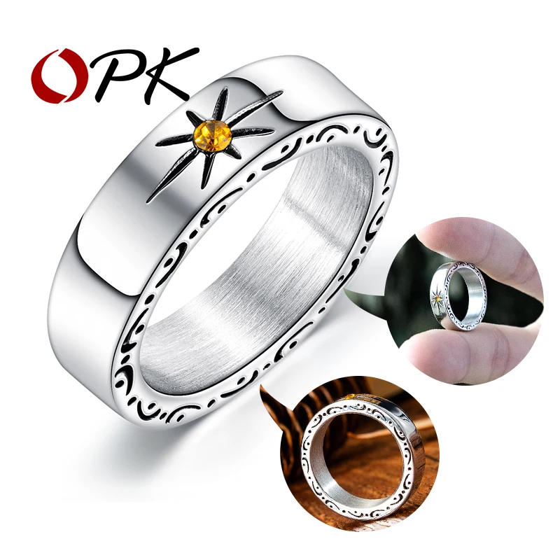 

Turkey 2020 New Fashion Men Ring Band Sun Pattern Luxury Titanium Steel Vintage Punk Party Cool Fashion White Finger Ring 688