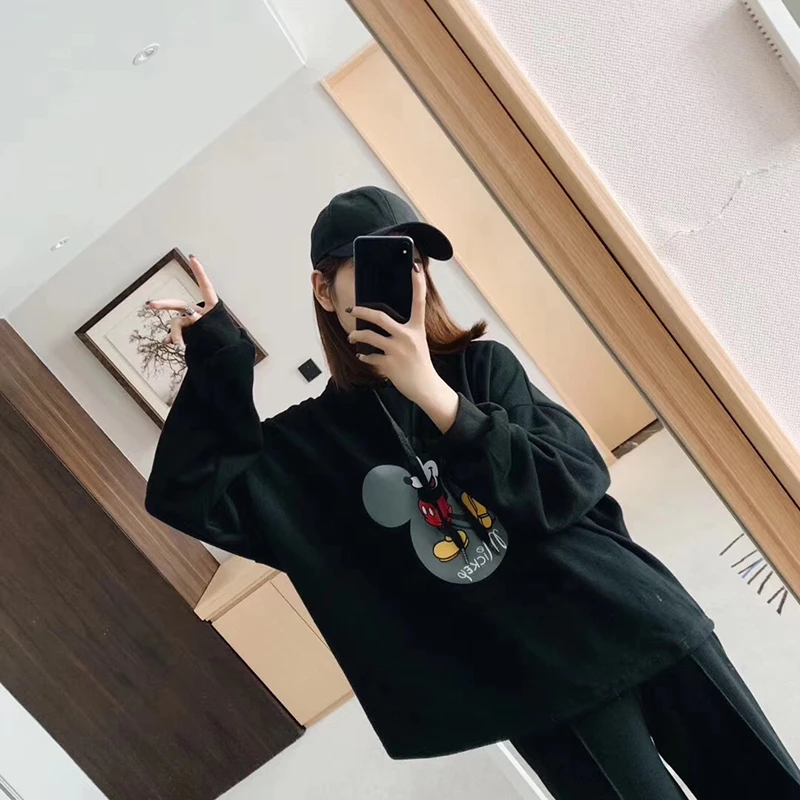 

2pcs/lot Disney Mickey Sweatshirt Suit Kpop Long Sleeve Harajuku Loose Tops Leisure Hoodies Women Solid Pullover Coat Sudadera