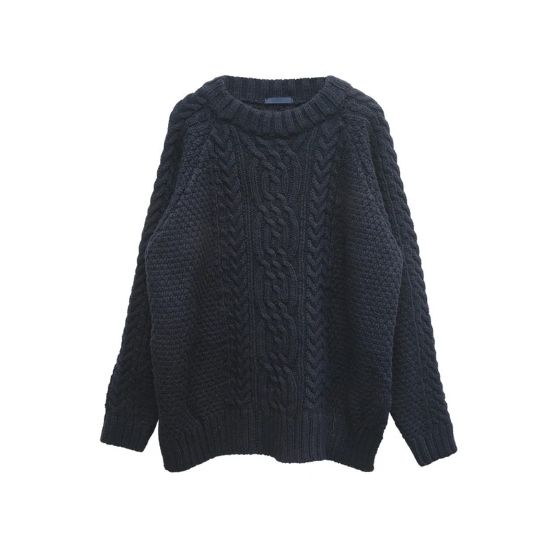 

Korean Style Hemp Pattern Knit Sweater Simple Solid Crewneck Pullovers Knitwear 2020 New Winter Knitted Jumpers For Ladies