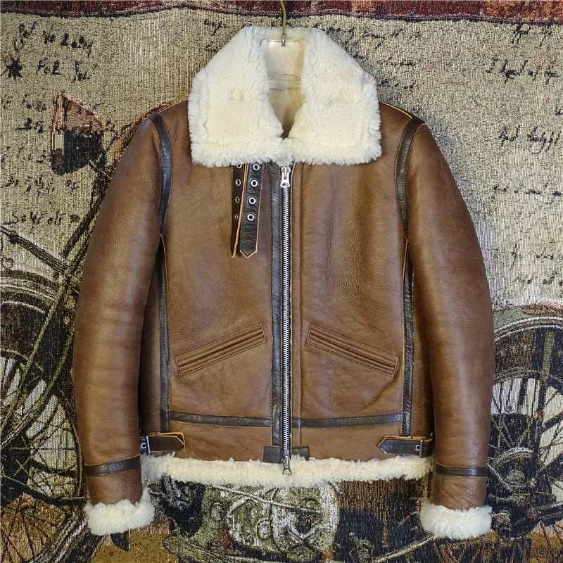 

Темно-коричневое 2021 пальто в стиле милитари B3, пальто-бомбер из натуральной овчины, женская зимняя Толстая теплая куртка из натуральной овч...