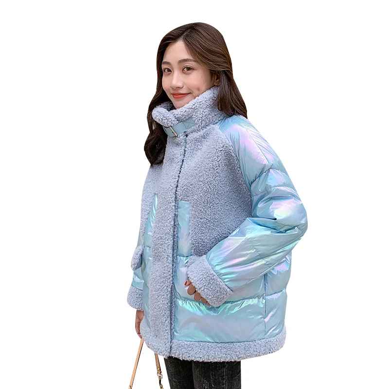 Женская куртка Осень-зима 2019 стоячий воротник искусственный мех ягненка