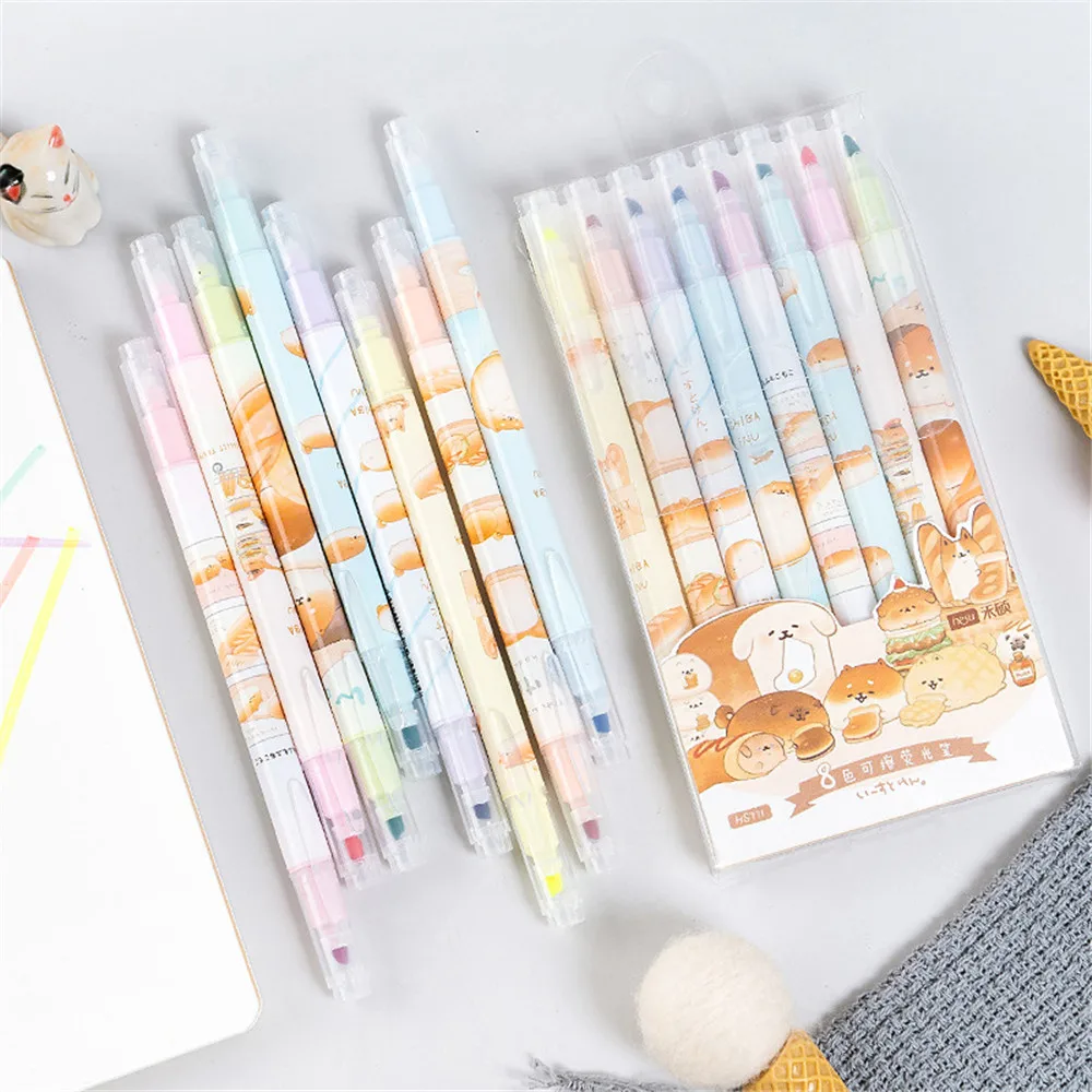 

8pcs/set Cute Cartoon Dog Erasable Highlighters Kawaii Kids Students Drawing Discolor Pen School Stationery Art Markers