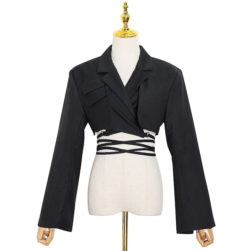 

2021 spring and autumn new suit women's fashion temperament elegant sexy lace open waist split coat