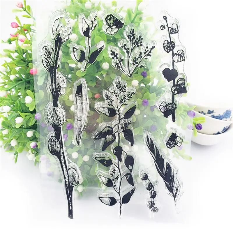 Виниловые листья силиконовый прозрачный Печатный штамп DIY Скрапбукинг рельефная