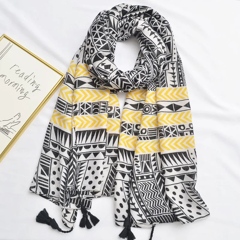 Новый богемный полосатый бахромой хлопок и шарф с рисунком конопли