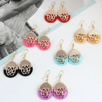new creative unique retro round zinc alloy rose flower fashion hollow pendant acrylic drop lady earrings party jewelry