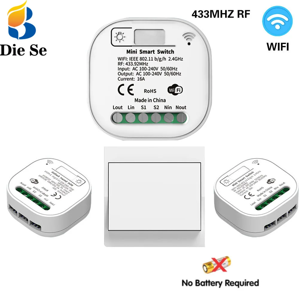 WiFi RF Light Switch 16A 220V Interruptor and 433mhz Kinetic Self Powered Wall Switch No Battery Need Tuya Smart Life,for Alexa