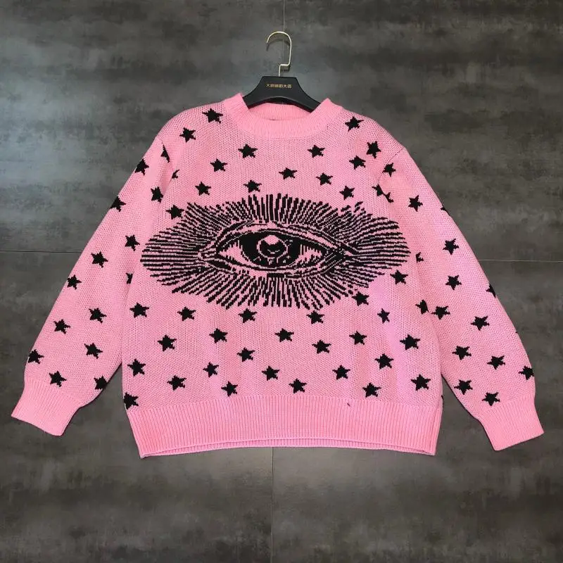 Женский Осенний вязаный свитер свободного покроя с узором в виде звезд и Больших