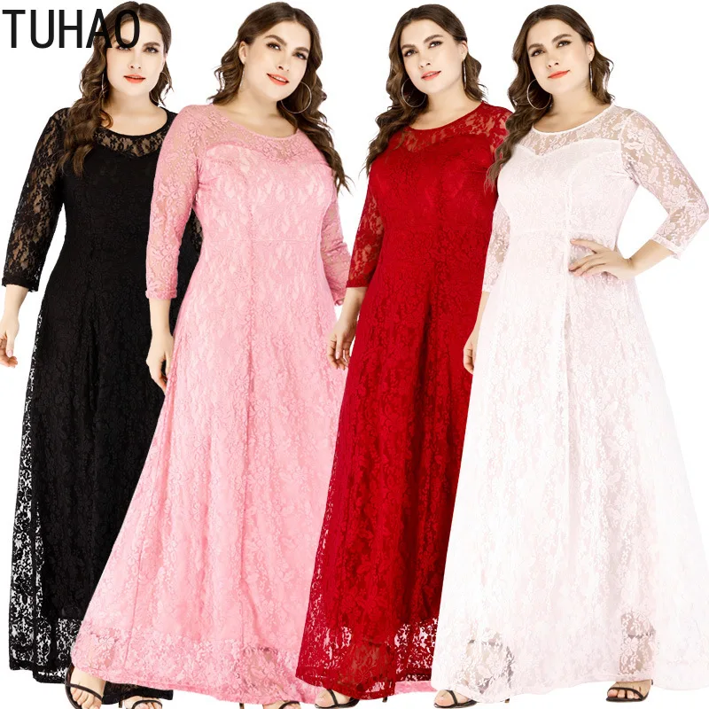 TUHAO 6XL 5XL размера плюс кружевное платье длиной до пола женское элегантное длинное