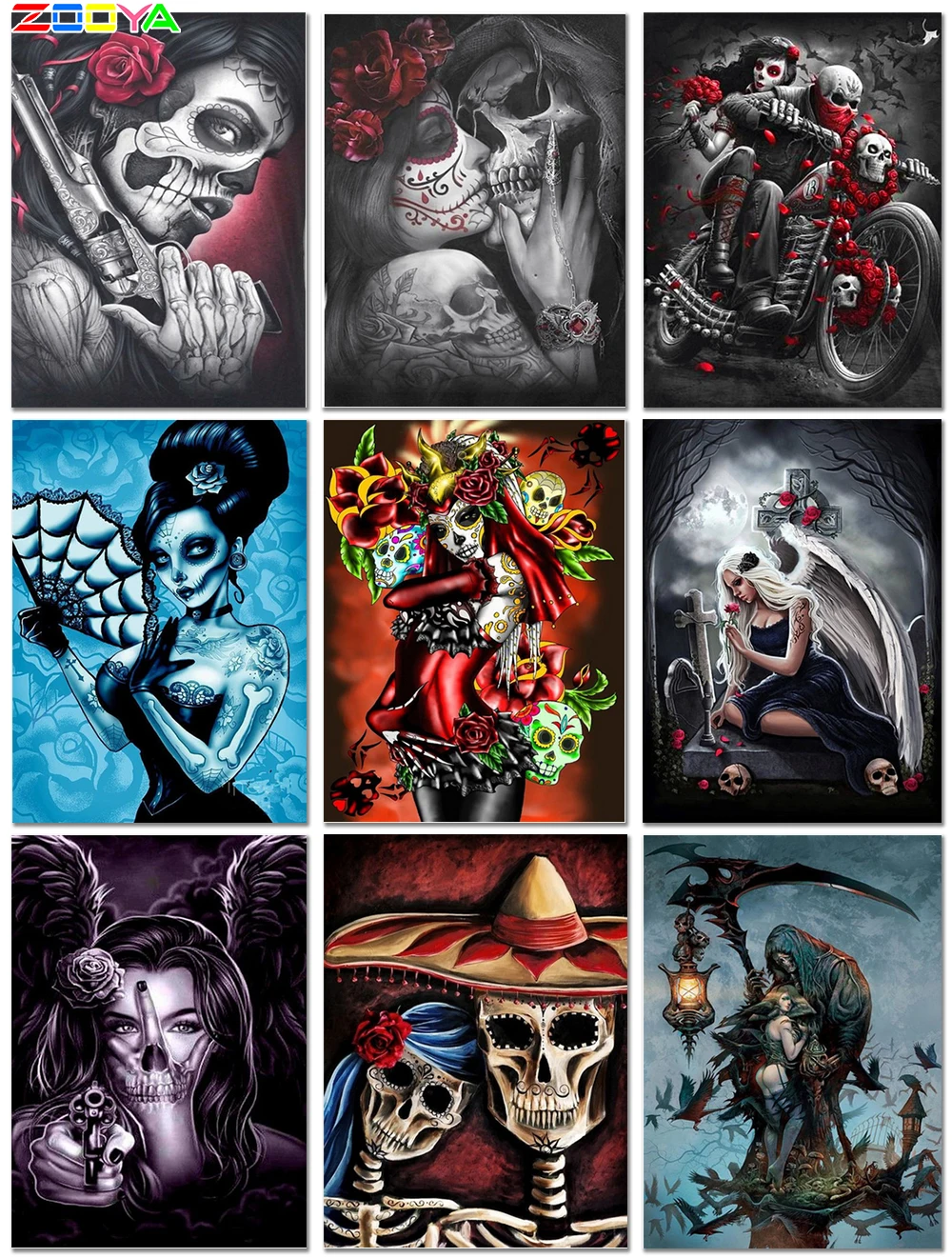

Full Square Diamond Painting Skull Diamond Mosaic Terror Full Diamond Embroidery Schedel Beauty 5D Diy Crystal Paintings 6Jh19