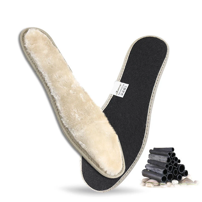 Winter Thick Warm Fur Plush Insole Bamboo Charcoal Anti-Odor Shoes Pad Warm Fluffy  Fleece Wool Replacement Insoles for Shoes