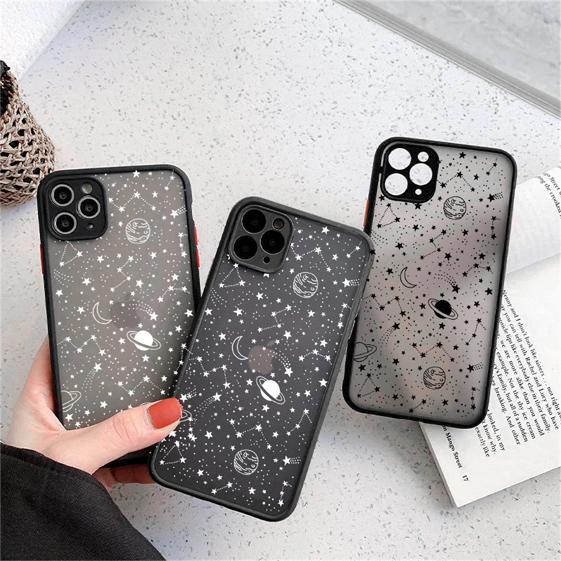 Starry Sky Matte Phone Case For iPhone 12 Pro Max 14 13 11 Pro Max 7 8 Plus XS Max XR 12Mini SE2020 Art Planet Transparent Cover
