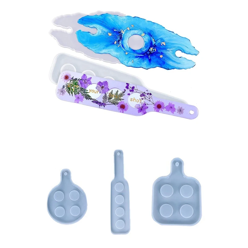 

2 Pcs Shot Glass Serving Tray Mold With 3 Style Of Beer Flight Paddle Resin Molds Shot Glasses Tray Resin Casting Mold