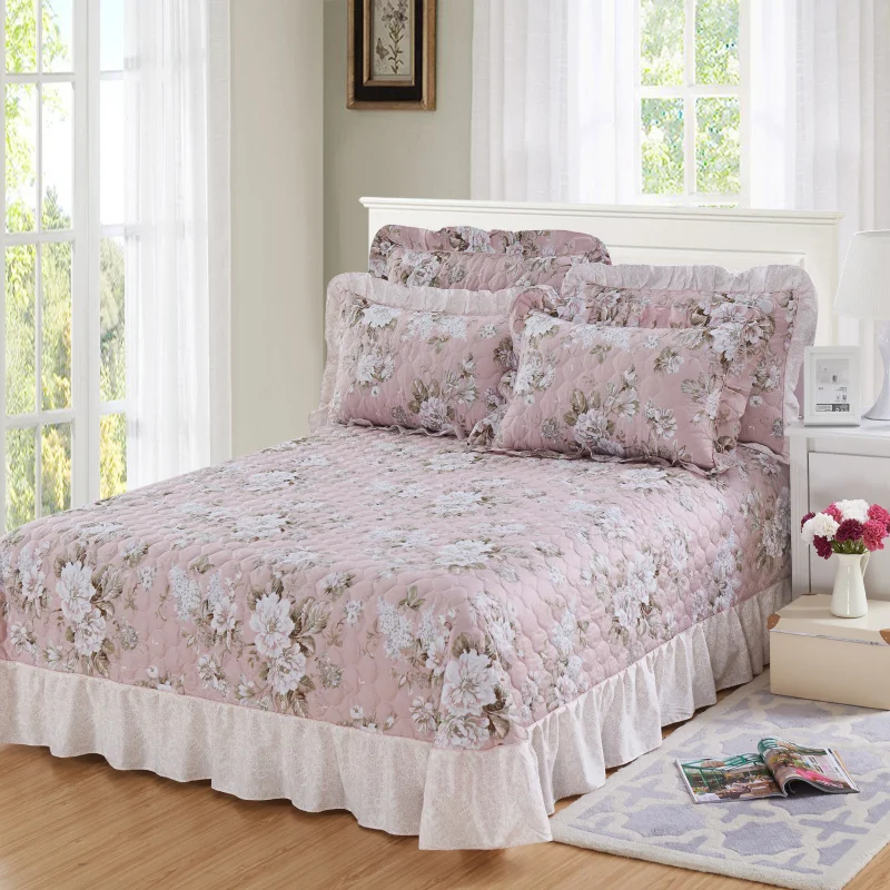 

Стеганое постельное белье с цветочным принтом, хлопковое стеганое постельное белье, покрывало из 3 предметов, комплект покрывал, наволочки, ...