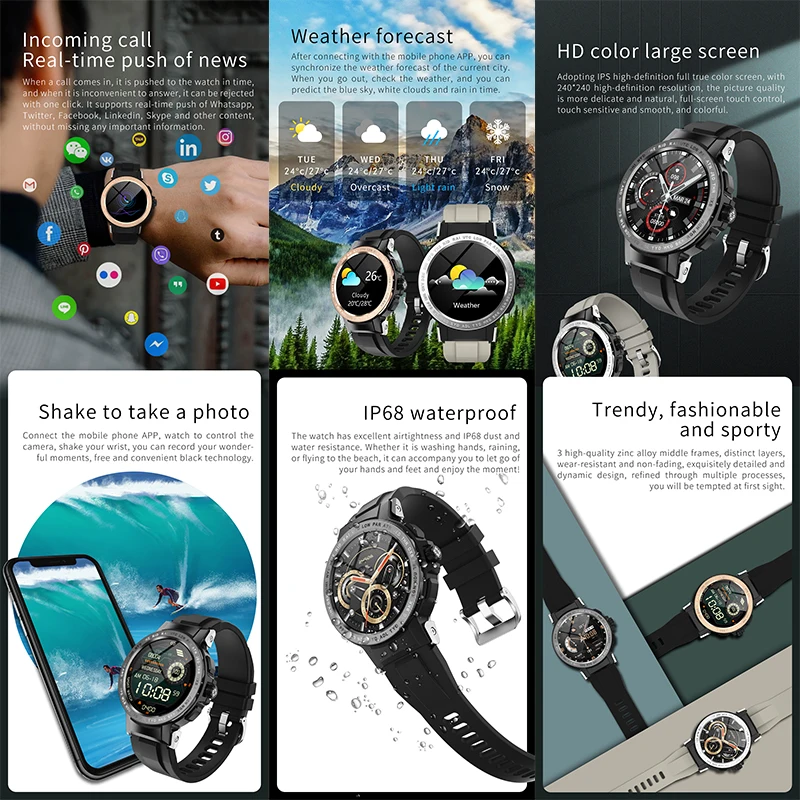 Умные часы для активного отдыха E19 для мужчин с защитой IP68 от воды, мониторингом сердечного ритма, уровня кислорода в крови и давления, GPS-отслеживанием, фитнес-трекером и браслетом.