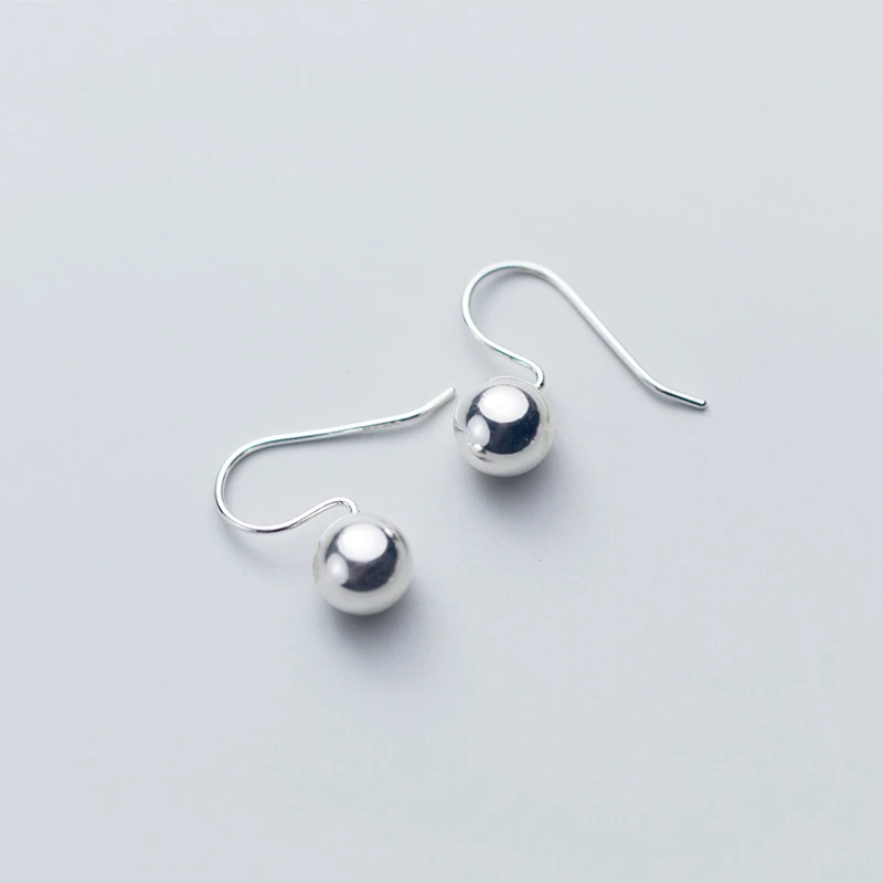 

100% Real Solid S925 Sterling Silver Color Simple Beads Ear Hook Dangle Earrings Korean Fashion Jewelry For Women Girls Gift