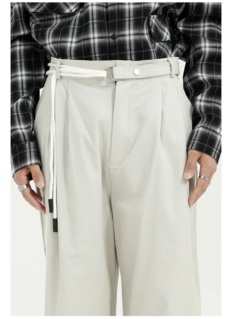 

Male Belt Japan Korea Streetwear Vintage Fashion Hip Hop Long Trousers Men Loose Casual Straight Suit Pants