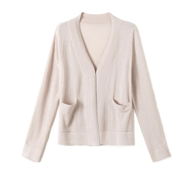 Вязаный кардиган из ледяного шелка весна осень 2020 новые простые широкие брюки