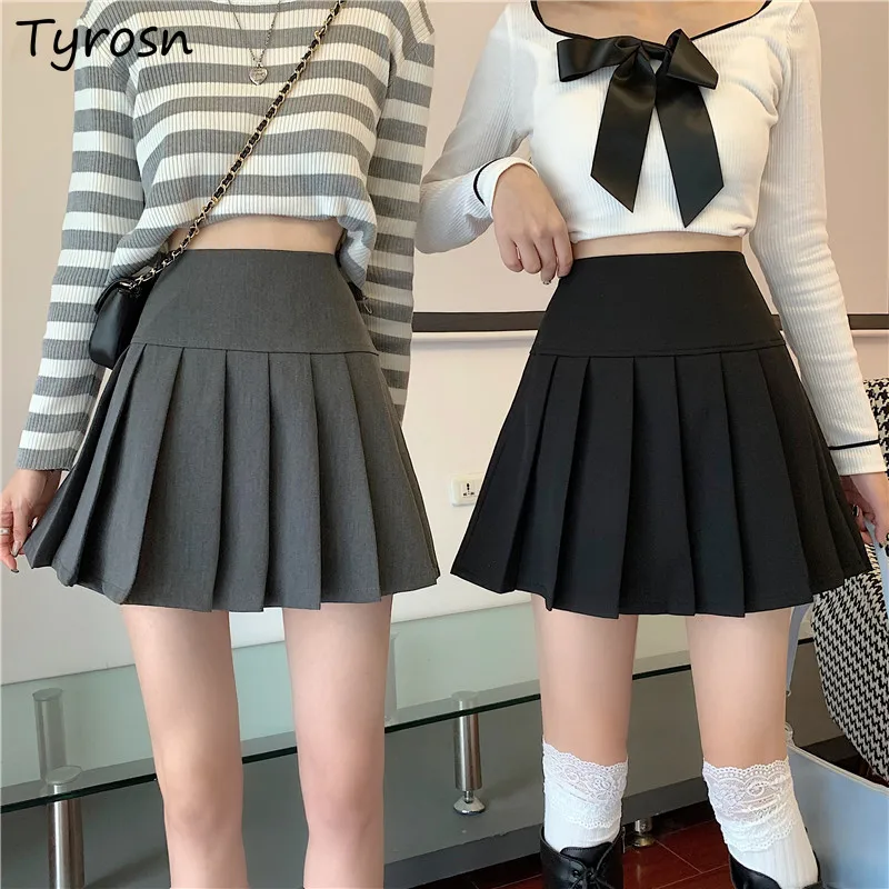 Трапециевидная Женская юбка с завышенной талией в стиле преппи однотонная Милая