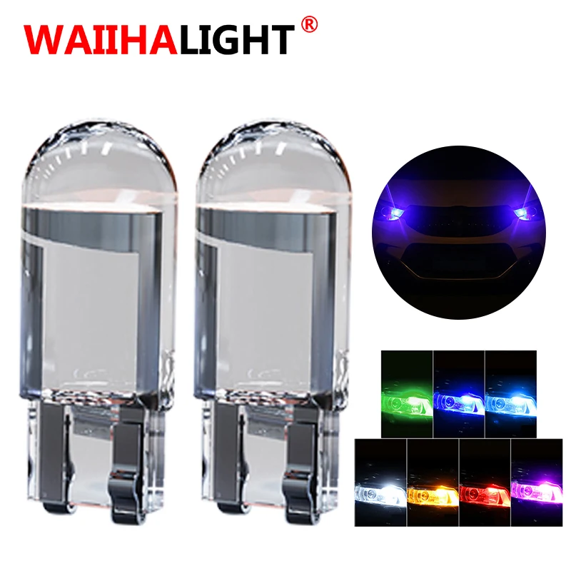 

2 шт. стеклянный корпус COB T10 W5W 194 168 светодиодный автомобильная лампа зеленый красный синий янтарь лампа для номерного знака 12 в интерьер авт...