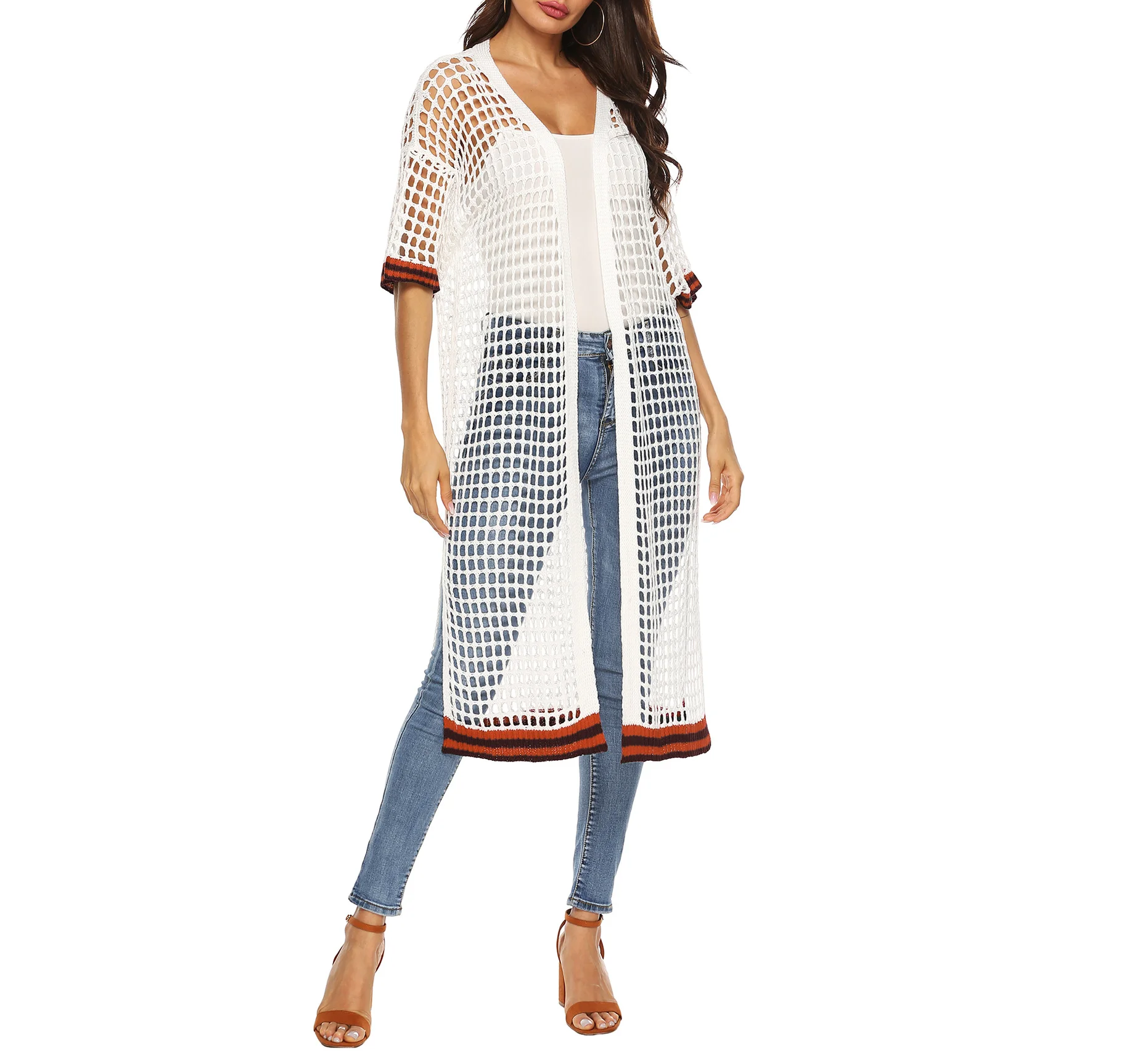 Модная открытая Женская Длинная блузка черный белый цвет высокая посадка летний