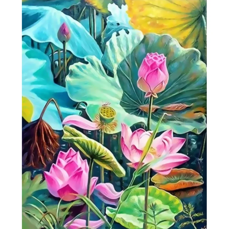 

DIY digital painting picture lotus pond moonlight hand-painted oil painting gift canvas painting and digital home decoration