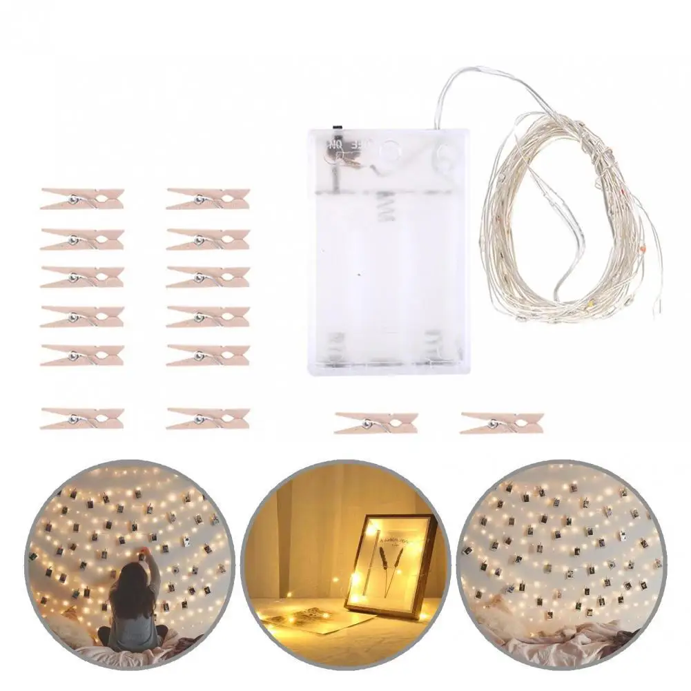 

Practical 1 Set Good Copper Wire String Light with Clips Metal String Light Energy-saving for Bedroom