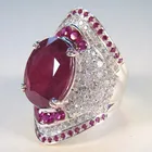 Женские кольца с крупным рубином и стразами, винтажные роскошные кольца серебряного цвета с красным кристаллом циркония, ювелирные украшения в подарок