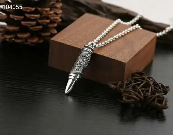 

Dragon Pattern Bullet Necklace From Ancient China Detachable Pendant S925 Sterling Silver Men's Strong Logo Statement Necklace