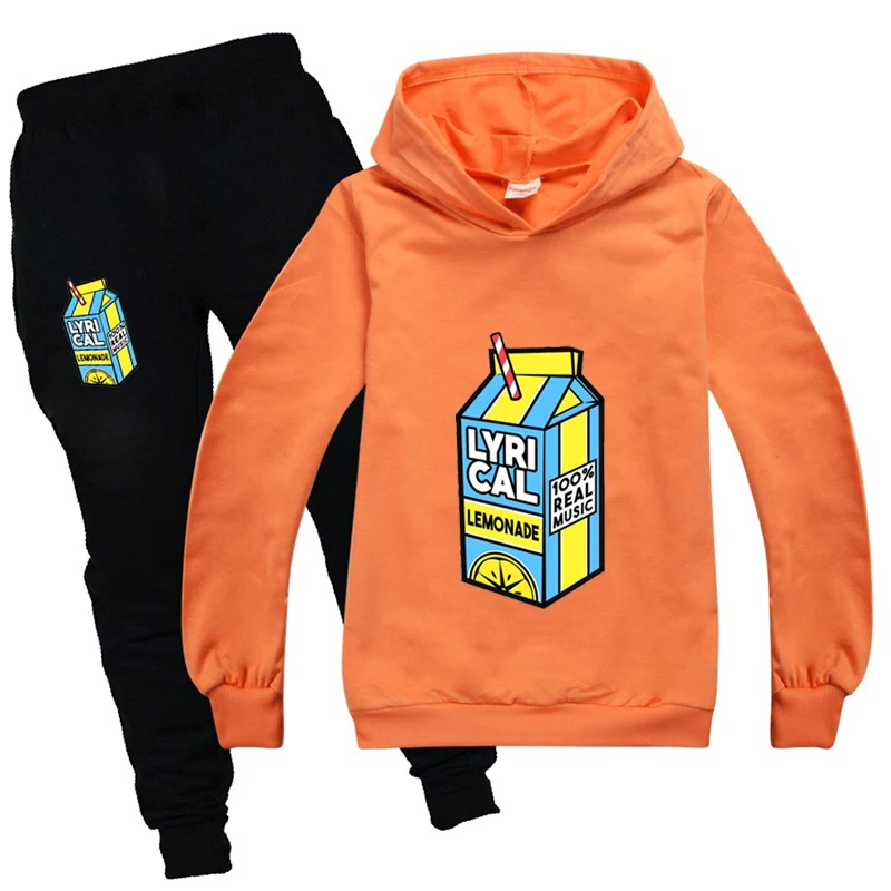 

Baby Lyrical Lemonade Long Sleeve Pullover Hoodie and Black Pants Thanksgiving Outfits for Girls Boys Fall Winter Clothes Sets