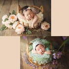 Реквизит для фотосъемки новорожденных, круглая плетеная корзина из ротанга в стиле ретро, лежащая на контейнере, украшение для детских фотографий