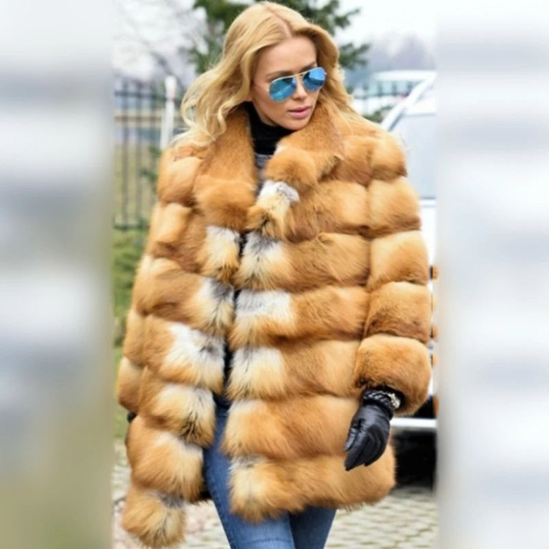 Women Natural Real Red Fox Fur Coats With Hood Winter Fashion 2022 New Whole Skin Genuine Fox Fur Jackets Woman Trendy Outwear